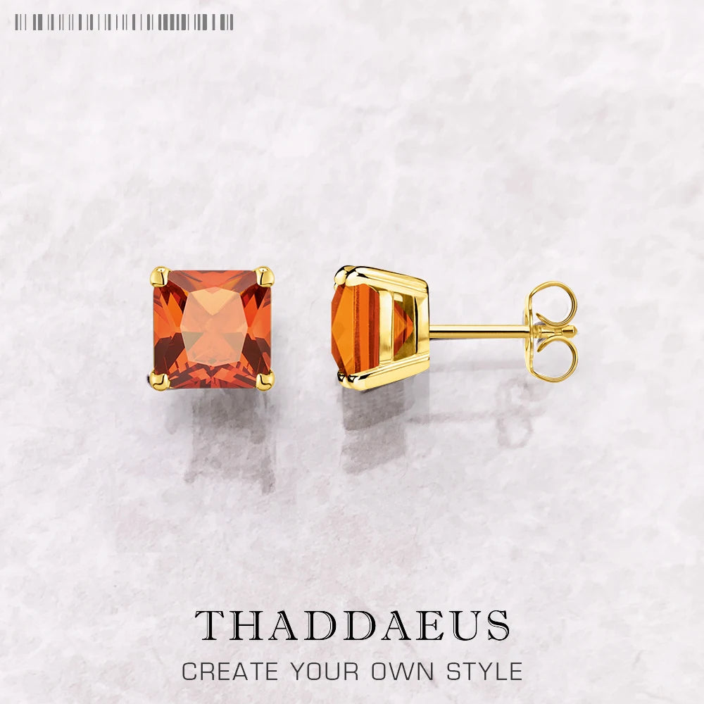 Orange Princess-Cut Zircon Stud Earrings