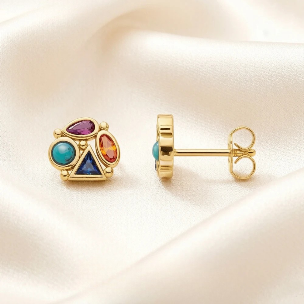 Multicolour Geometric Sterling Silver Stud Earrings