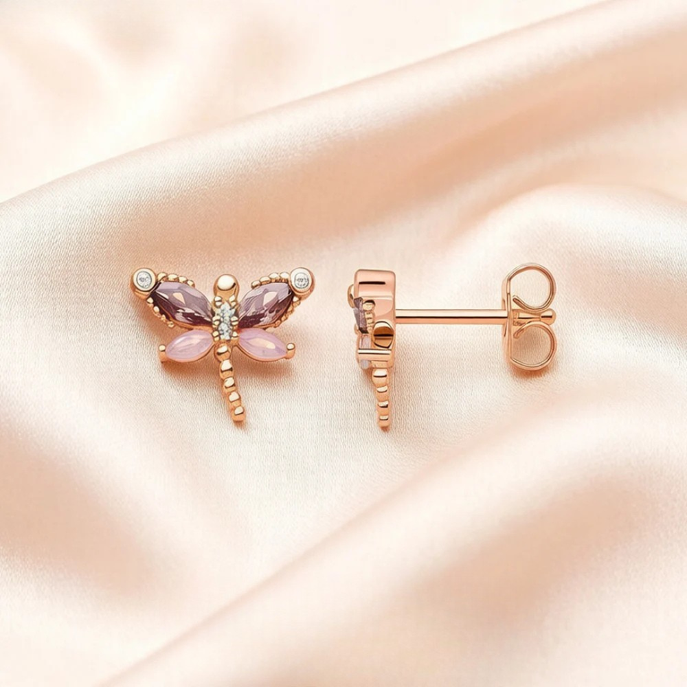 Pastel Dragonfly Sterling Silver Stud Earrings