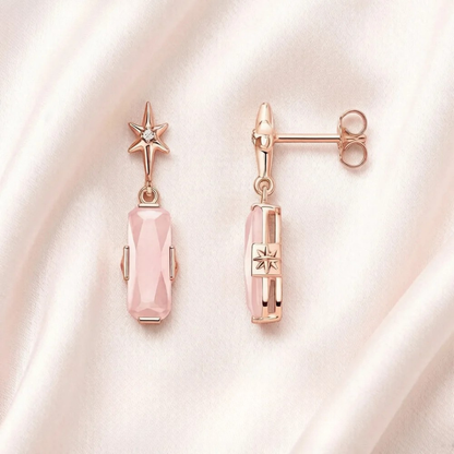 Rose Gold Star Pink Zircon Earrings
