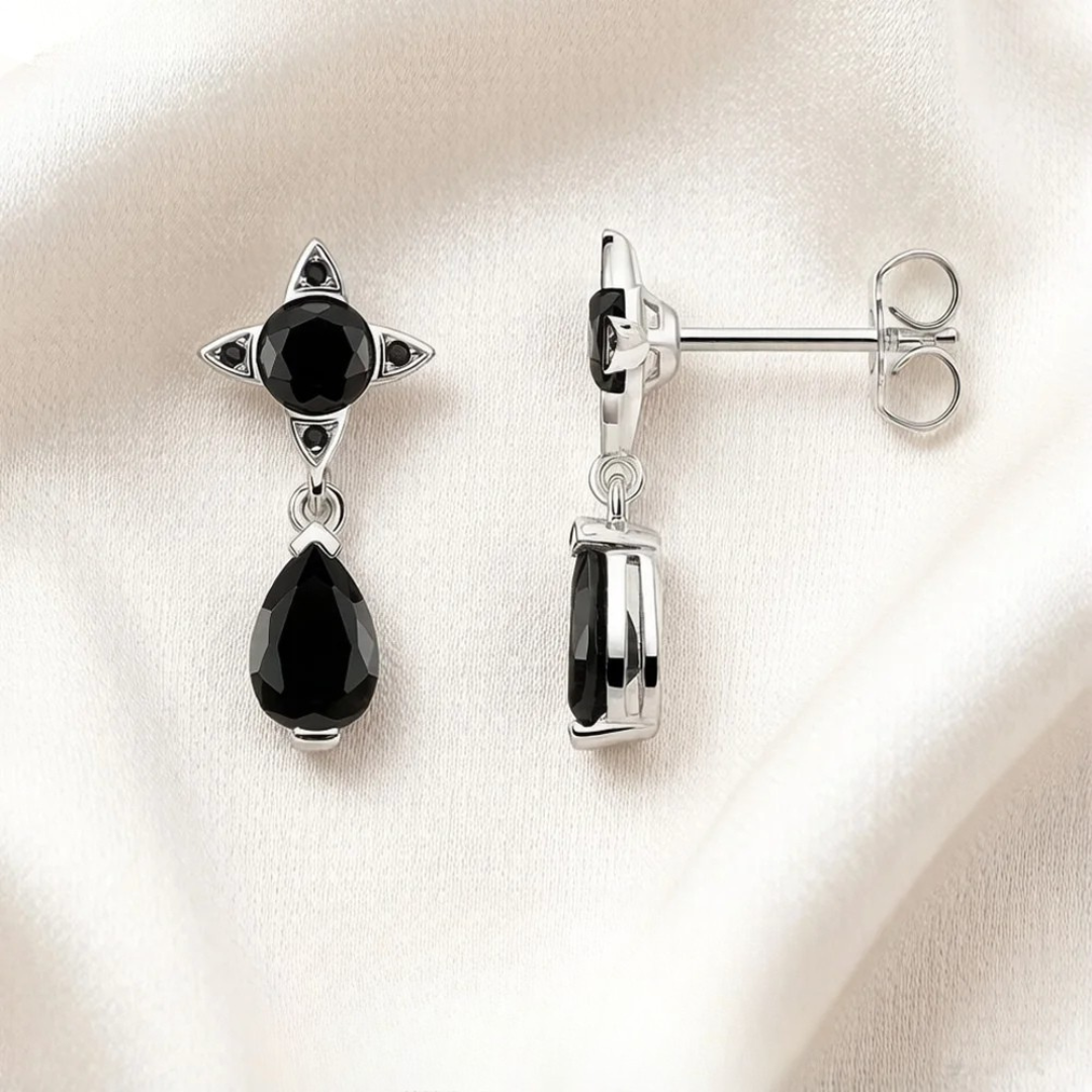Black Drop Sterling Silver Stud Earrings