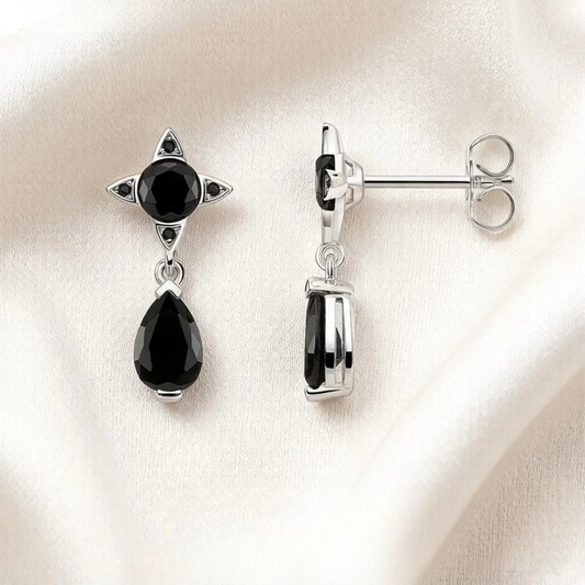 Black Drop Sterling Silver Stud Earrings