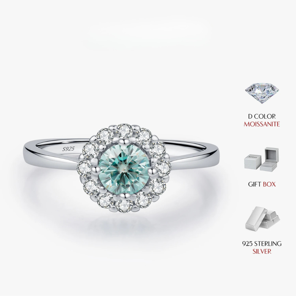 Teal Halo Moissanite Ring
