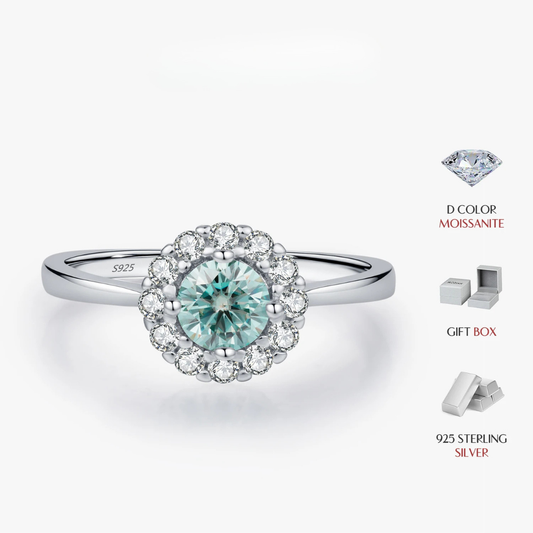 Teal Halo Moissanite Ring
