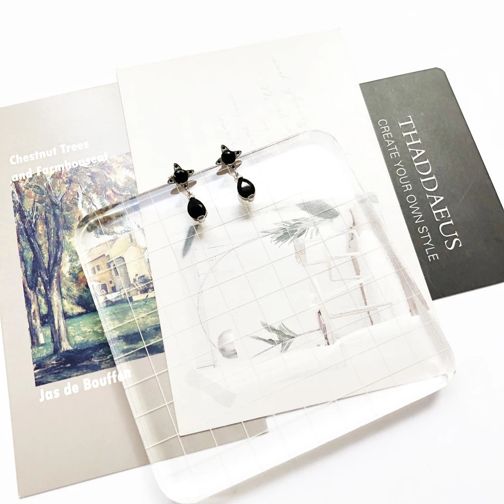 Black Drop Sterling Silver Stud Earrings