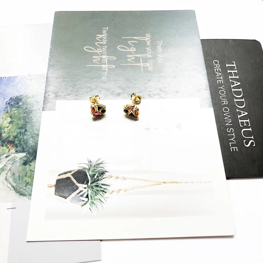 Multicolour Geometric Sterling Silver Stud Earrings