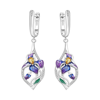 Purple Clover Sterling Silver Drop Earrings