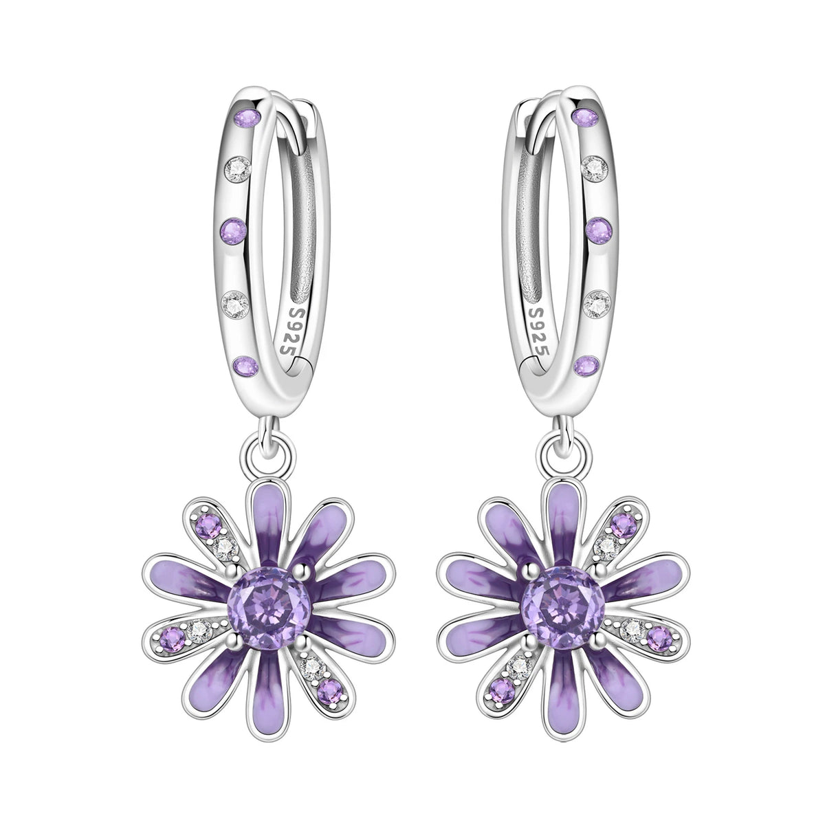 Purple Clover Sterling Silver Drop Earrings