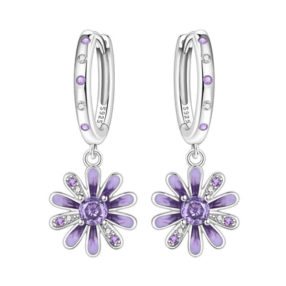 Purple Clover Sterling Silver Drop Earrings