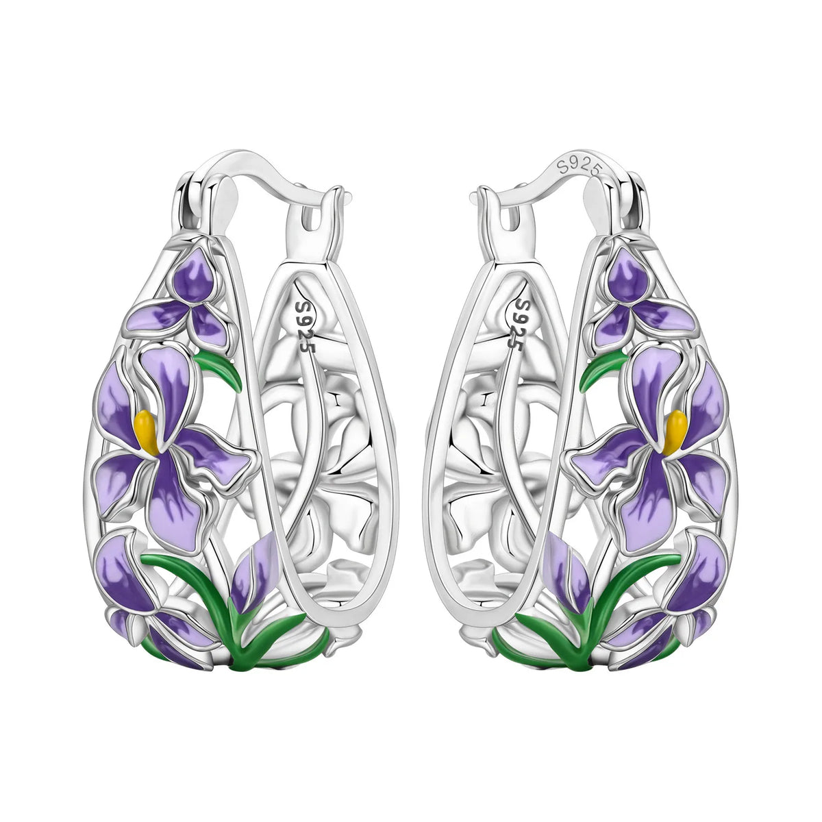 Purple Iris S925 Hoop Earrings