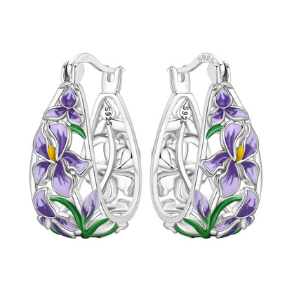 Purple Iris S925 Hoop Earrings