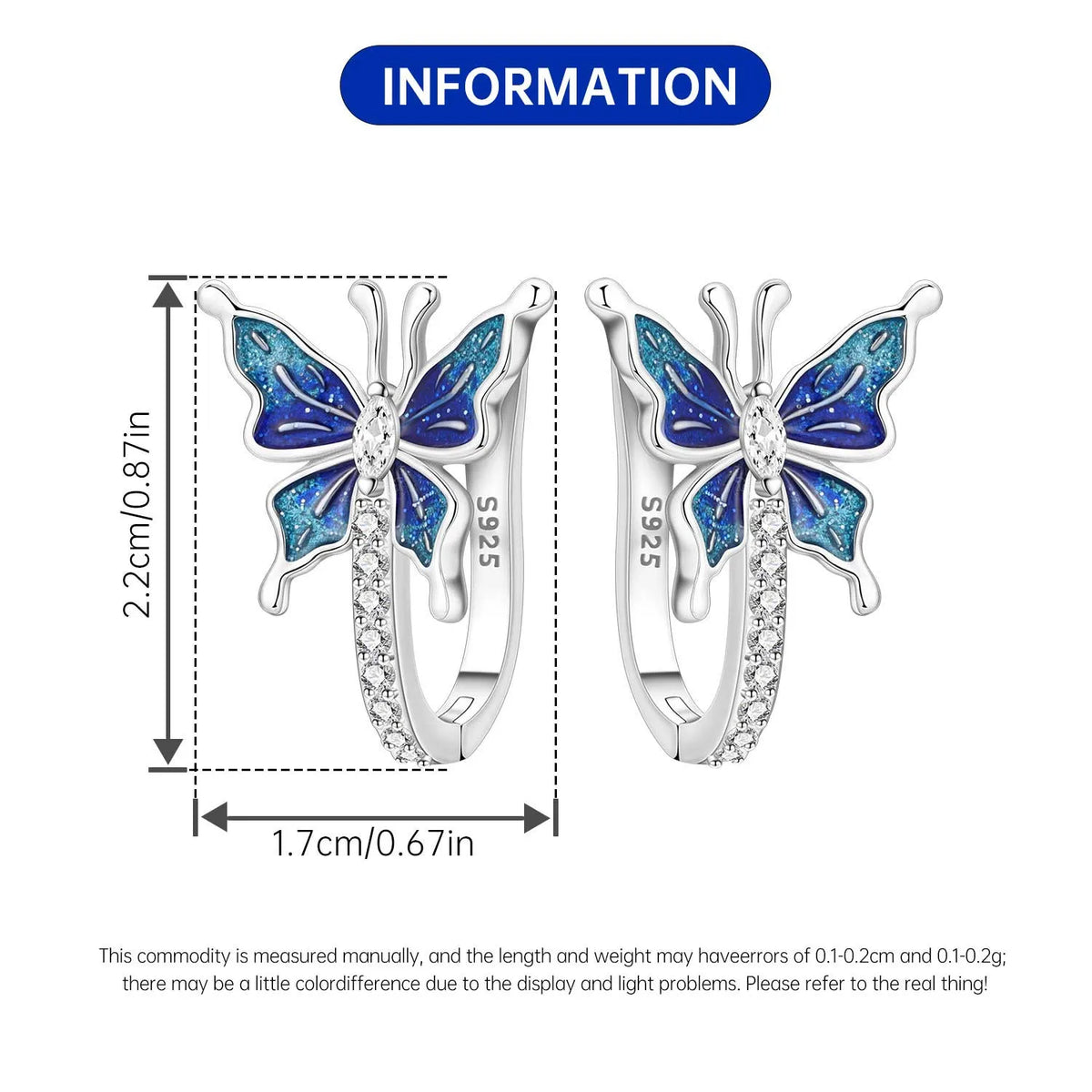 Blue Butterfly Sterling Silver Drop Earrings