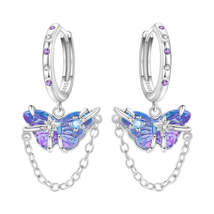 Purple Clover Sterling Silver Drop Earrings