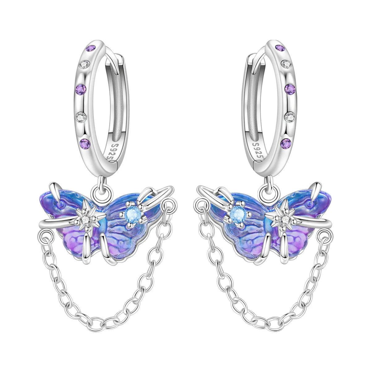 Blue Butterfly Sterling Silver Drop Earrings