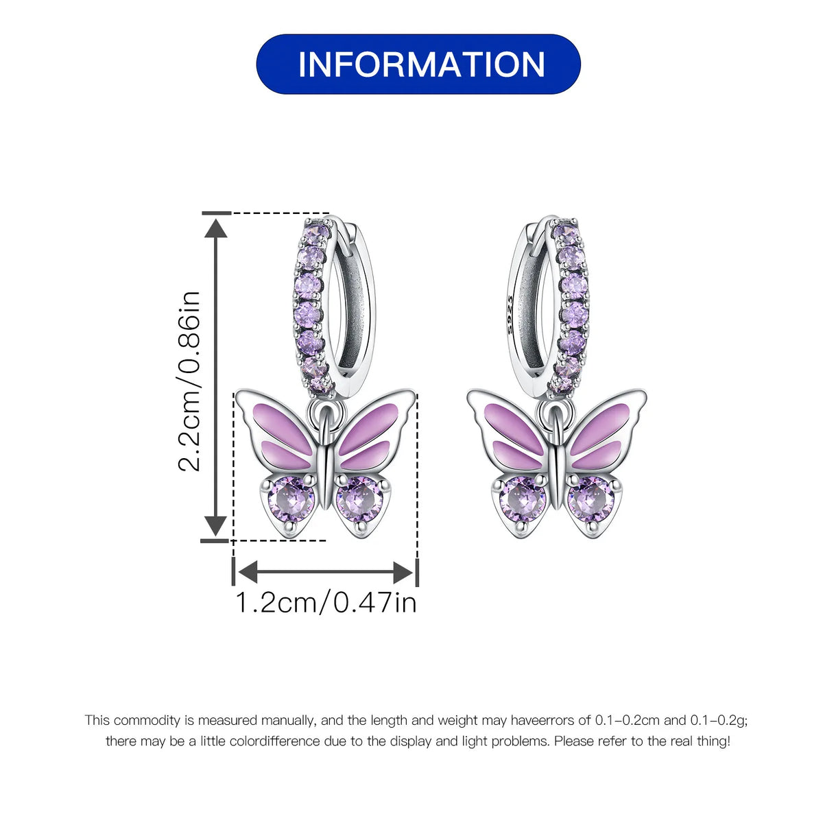 Blue Butterfly Sterling Silver Drop Earrings