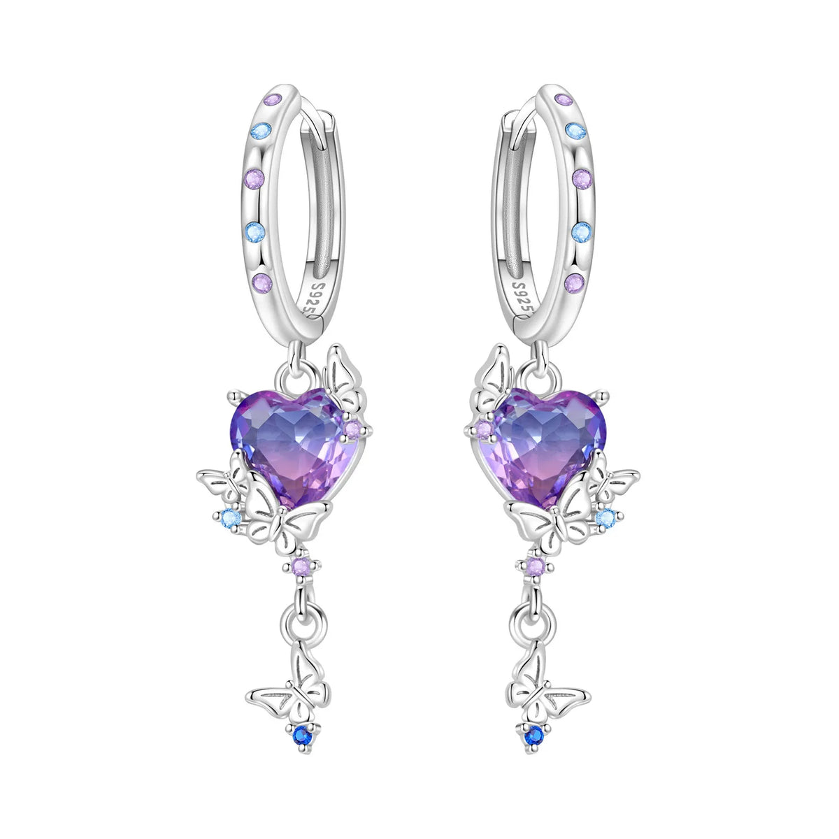 Purple Clover Sterling Silver Drop Earrings