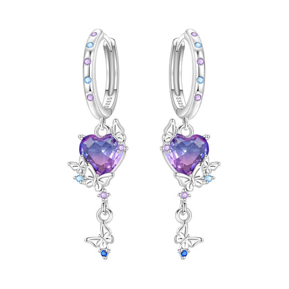 Purple Clover Sterling Silver Drop Earrings