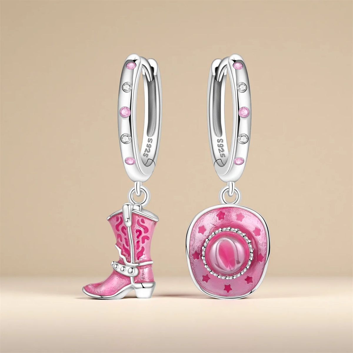 Pink Cowboy Hat & Boots Drop Earrings