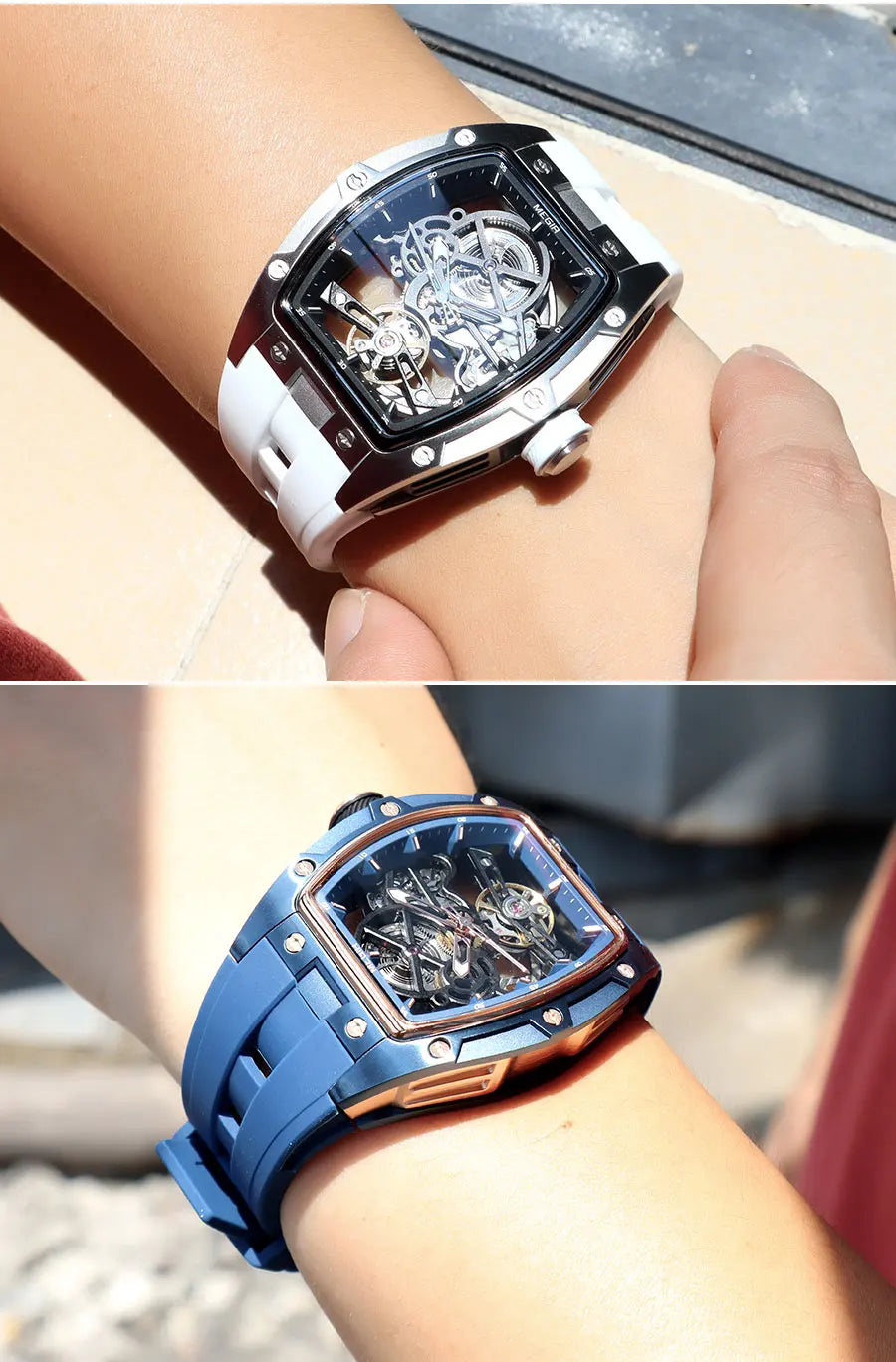 MEGIR 2242 Blue Skeleton Automatic Watch