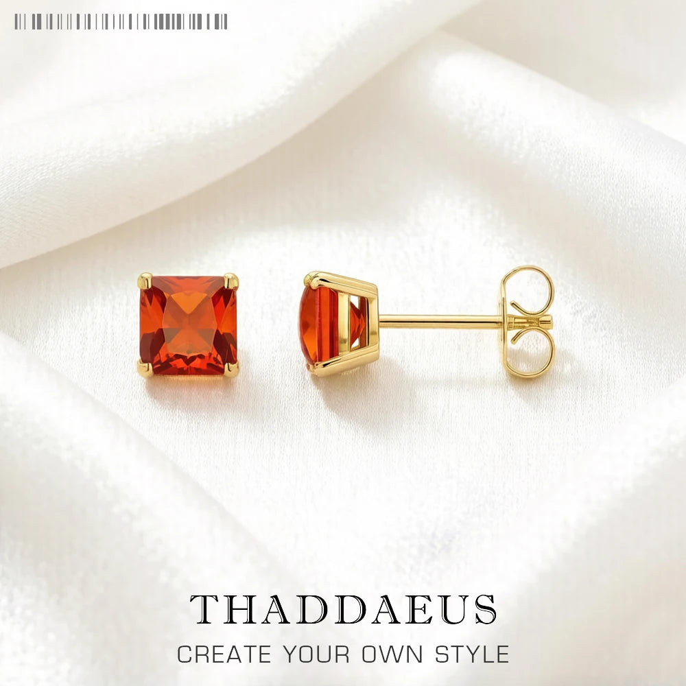 Orange Princess-Cut Zircon Stud Earrings