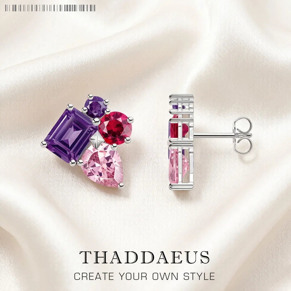 Pink & Violet Zircon Stud Earrings