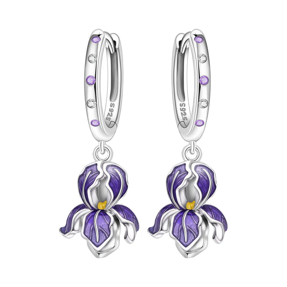 Iris Flower Sterling Silver Drop Earrings