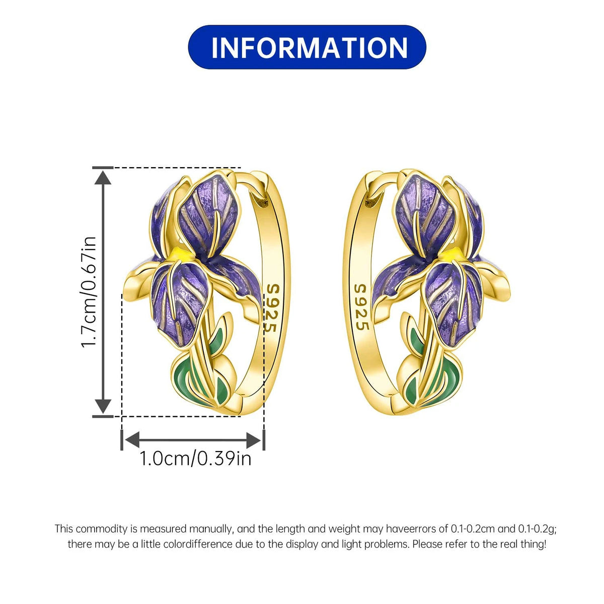 Purple Iris S925 Hoop Earrings