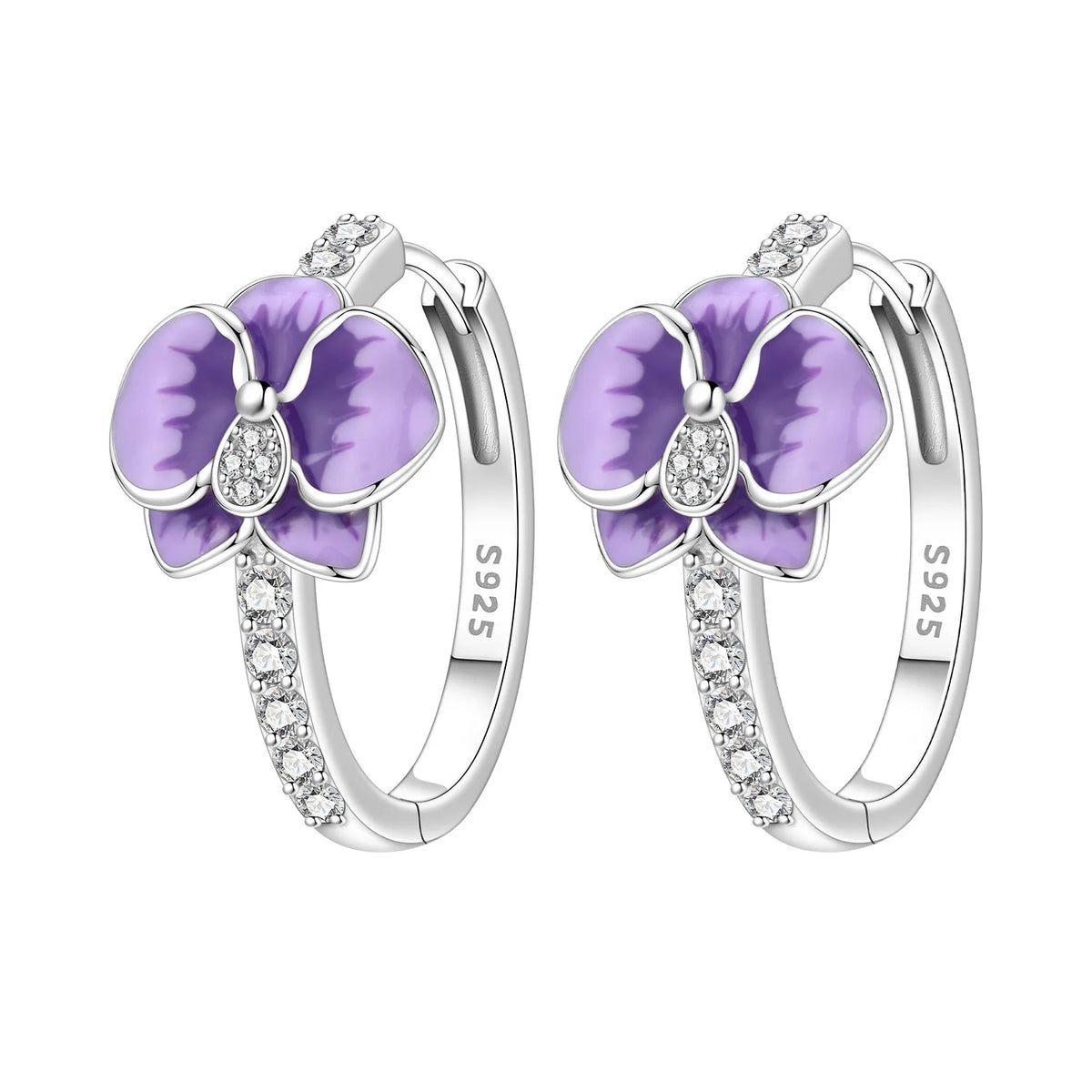 Purple Iris S925 Hoop Earrings