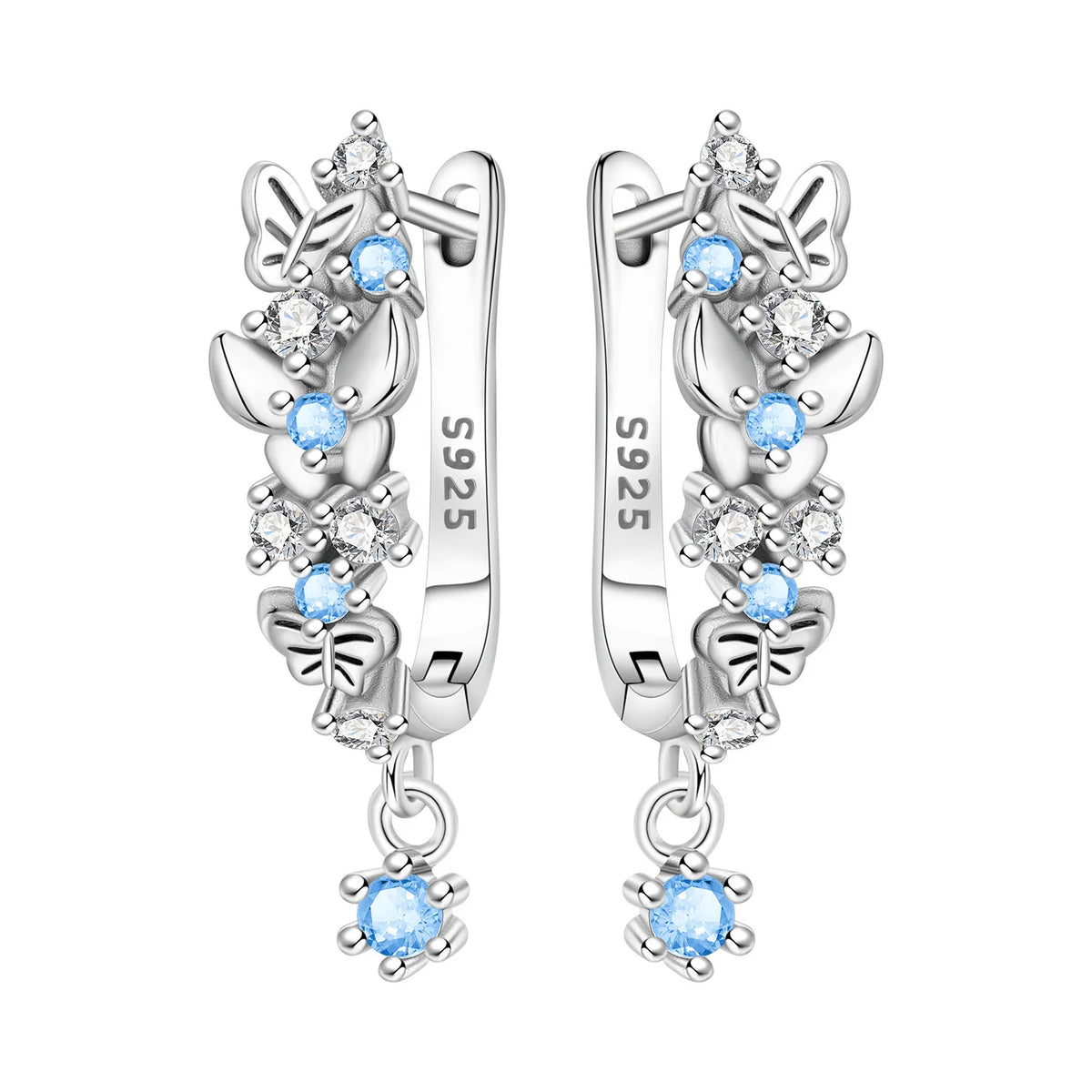 Blue Butterfly Sterling Silver Drop Earrings