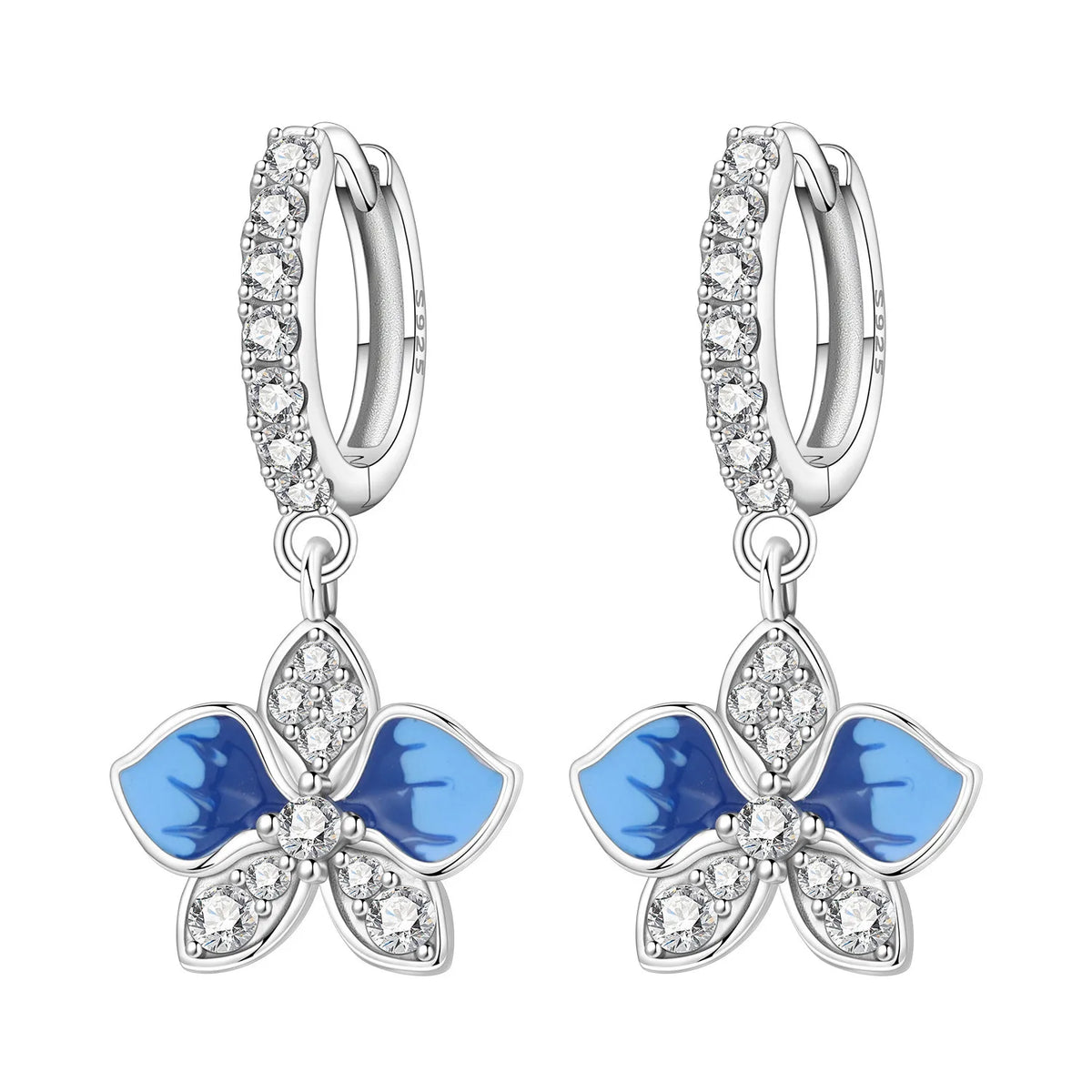 Iris Flower Sterling Silver Drop Earrings