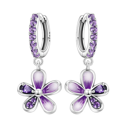 Purple Clover Sterling Silver Drop Earrings