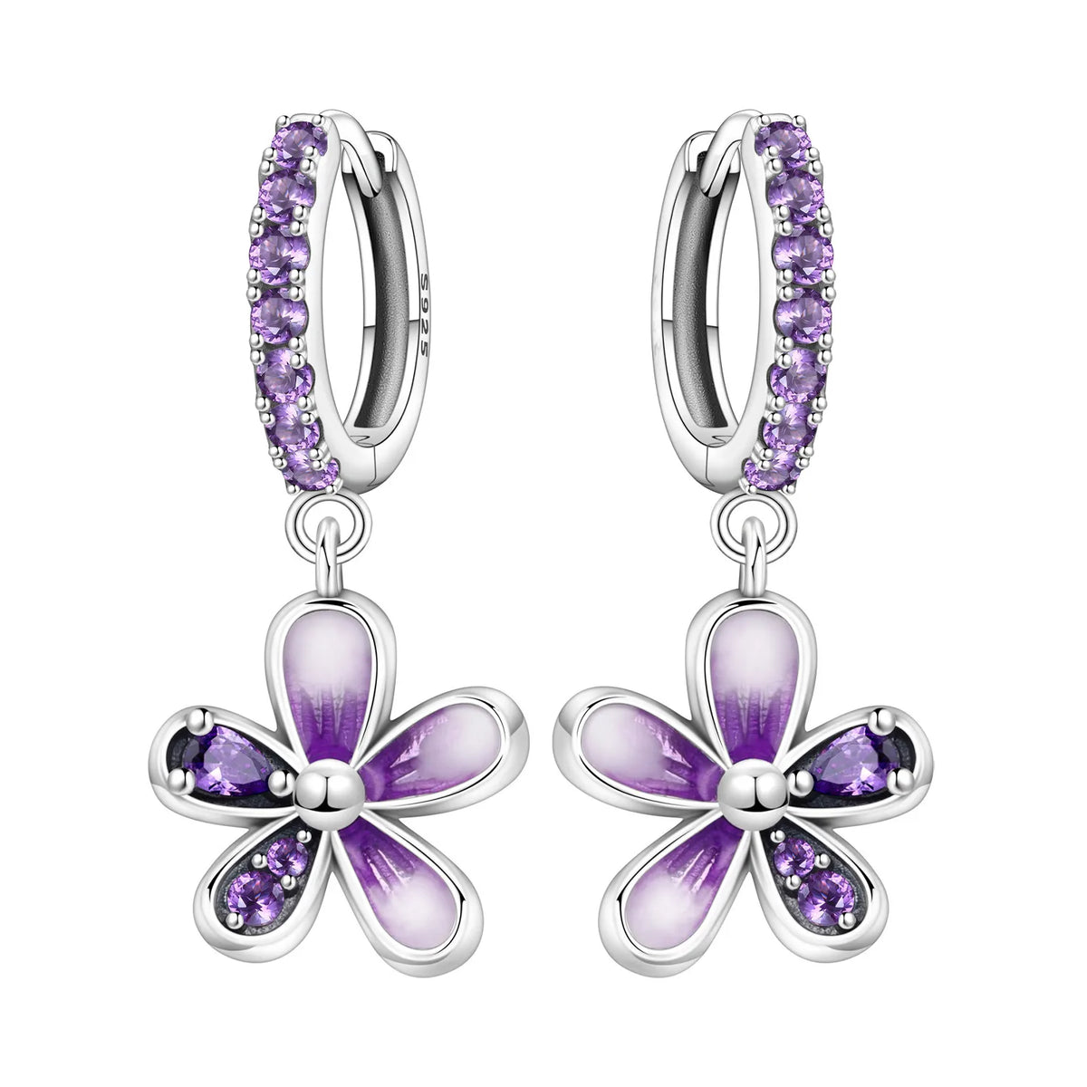 Purple Iris S925 Hoop Earrings
