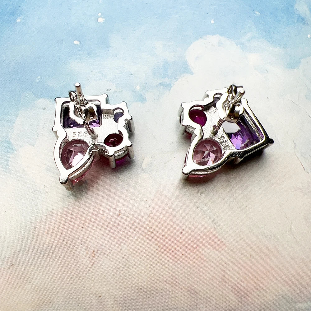 Pink & Violet Zircon Stud Earrings