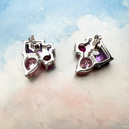 Pink & Violet Zircon Stud Earrings