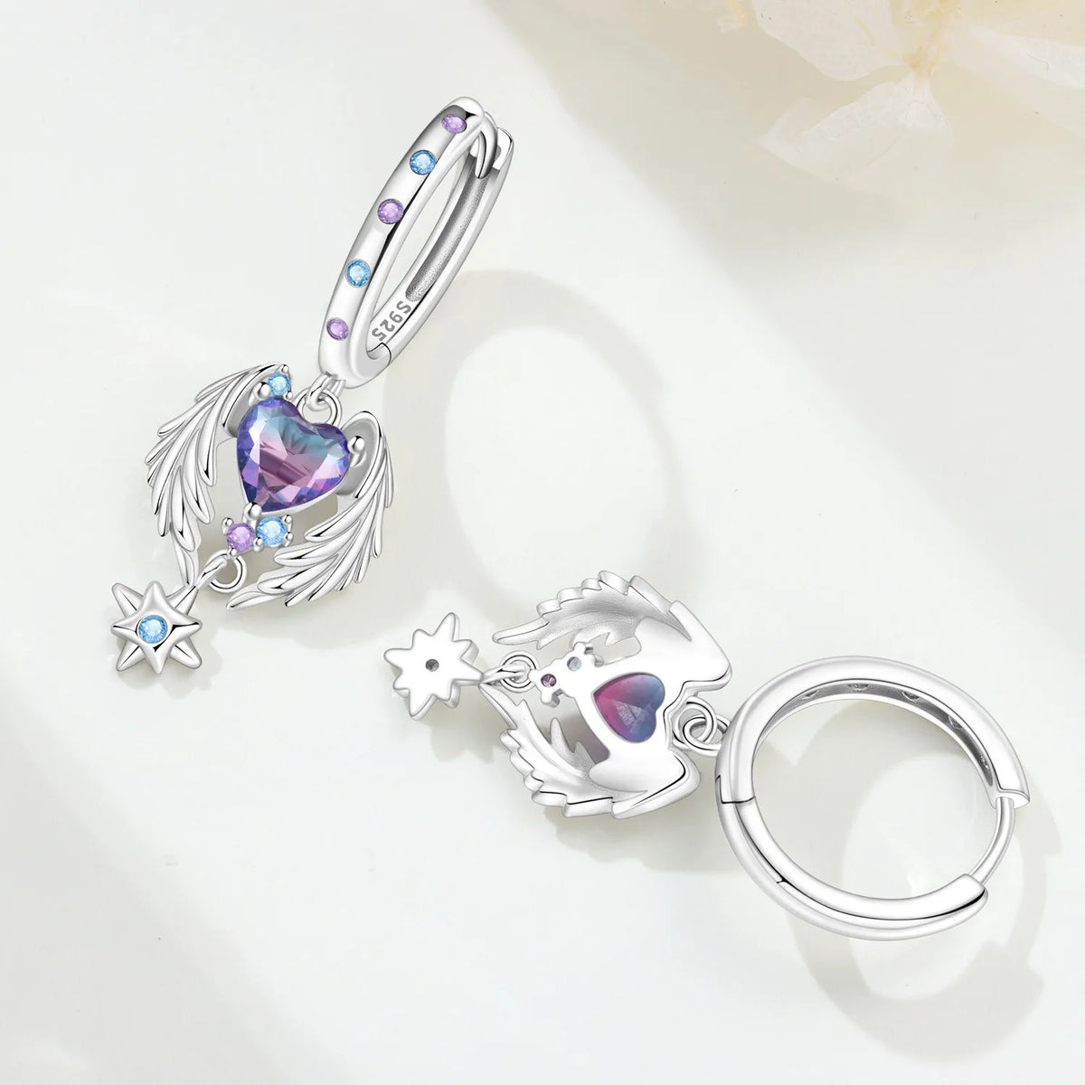 Purple Clover Sterling Silver Drop Earrings