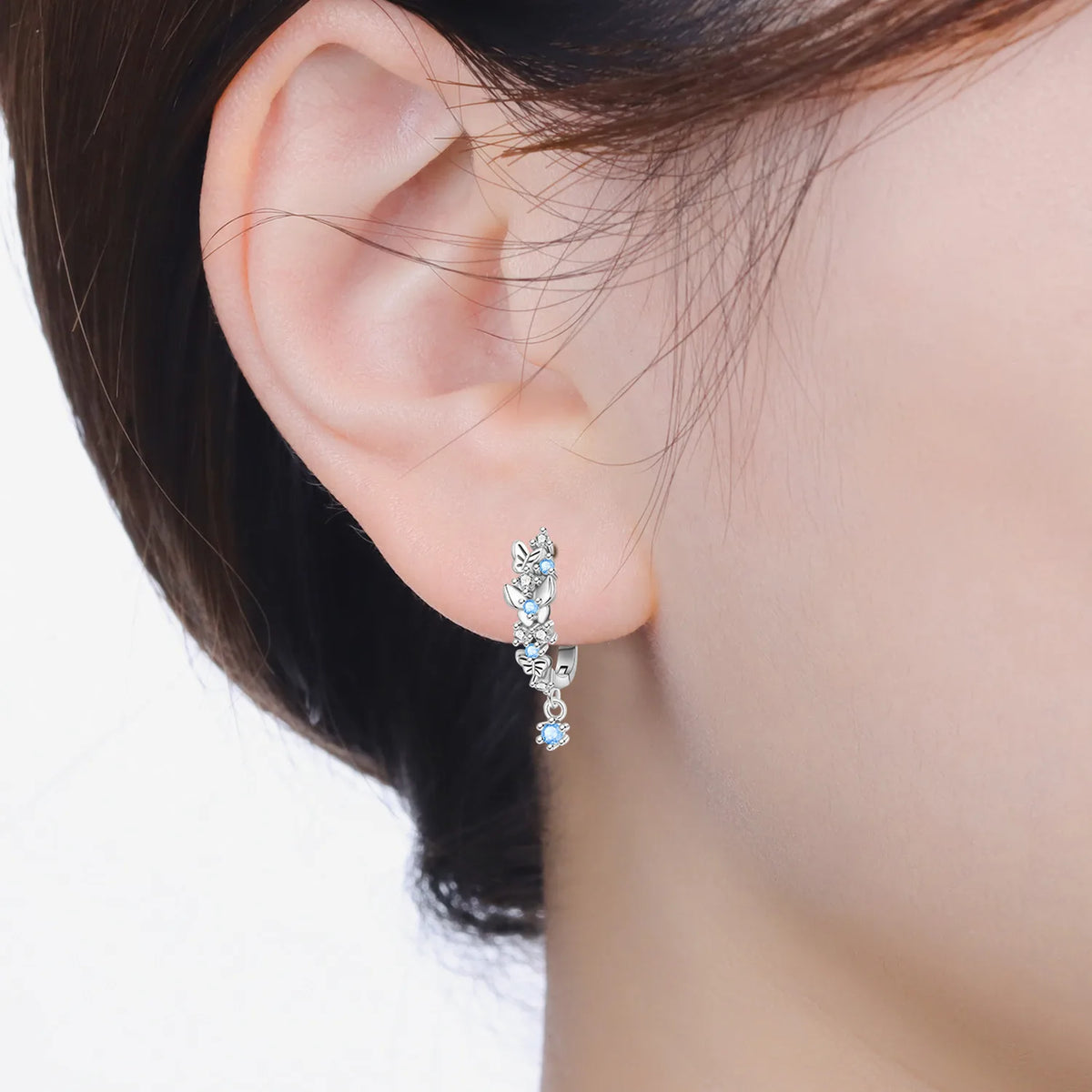 Blue Butterfly Sterling Silver Drop Earrings