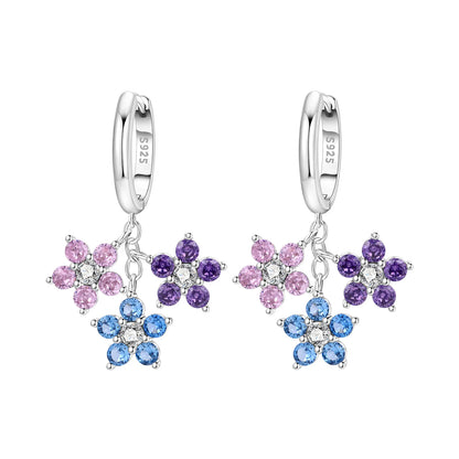 Iris Flower Sterling Silver Drop Earrings