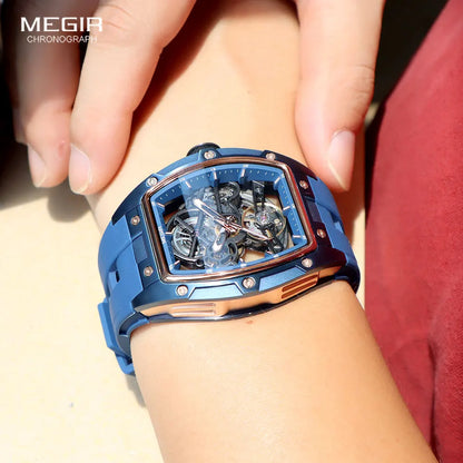 MEGIR 2242 Blue Skeleton Automatic Watch