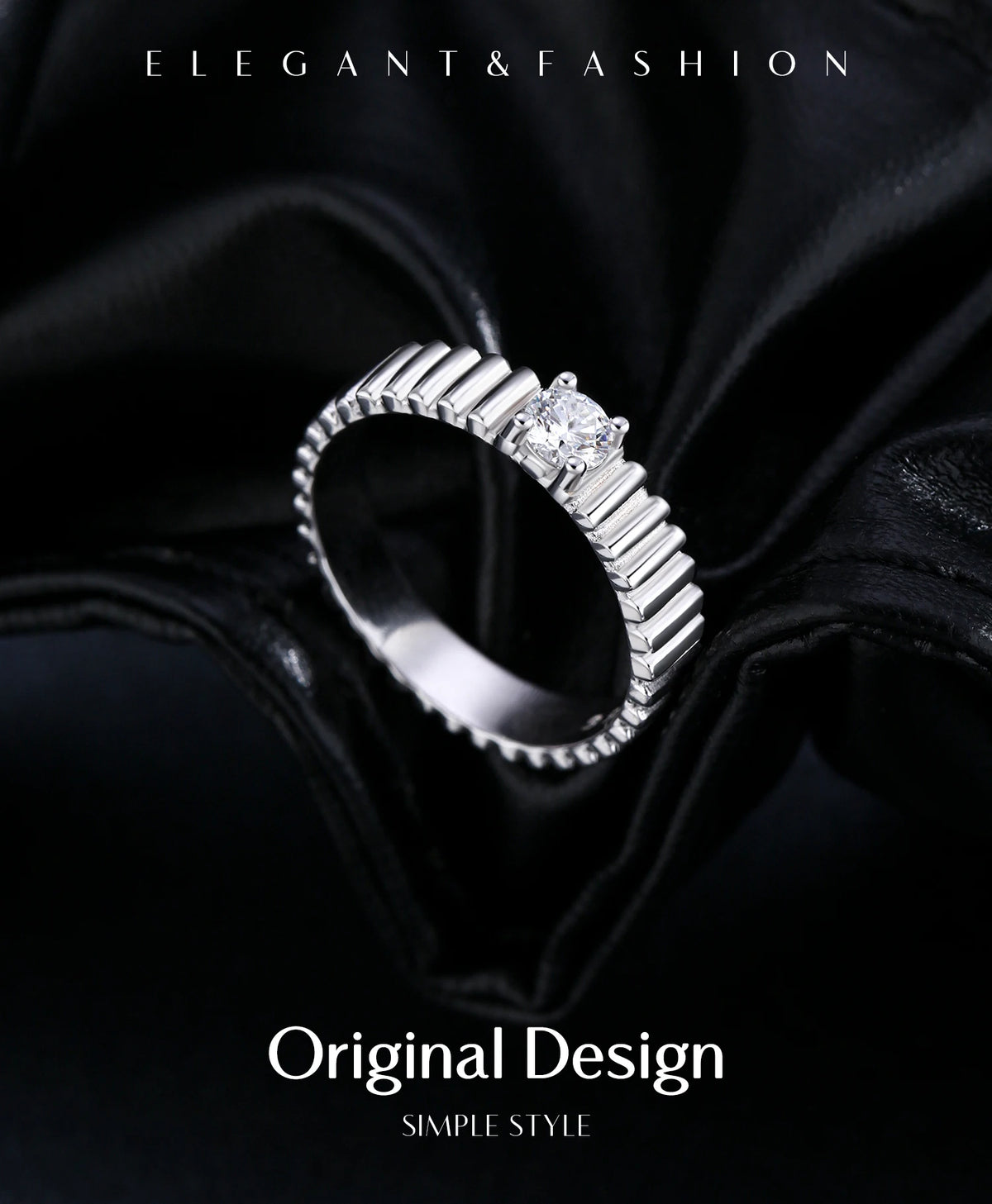 Ribbed Moissanite Band Ring
