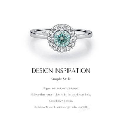 Teal Halo Moissanite Ring