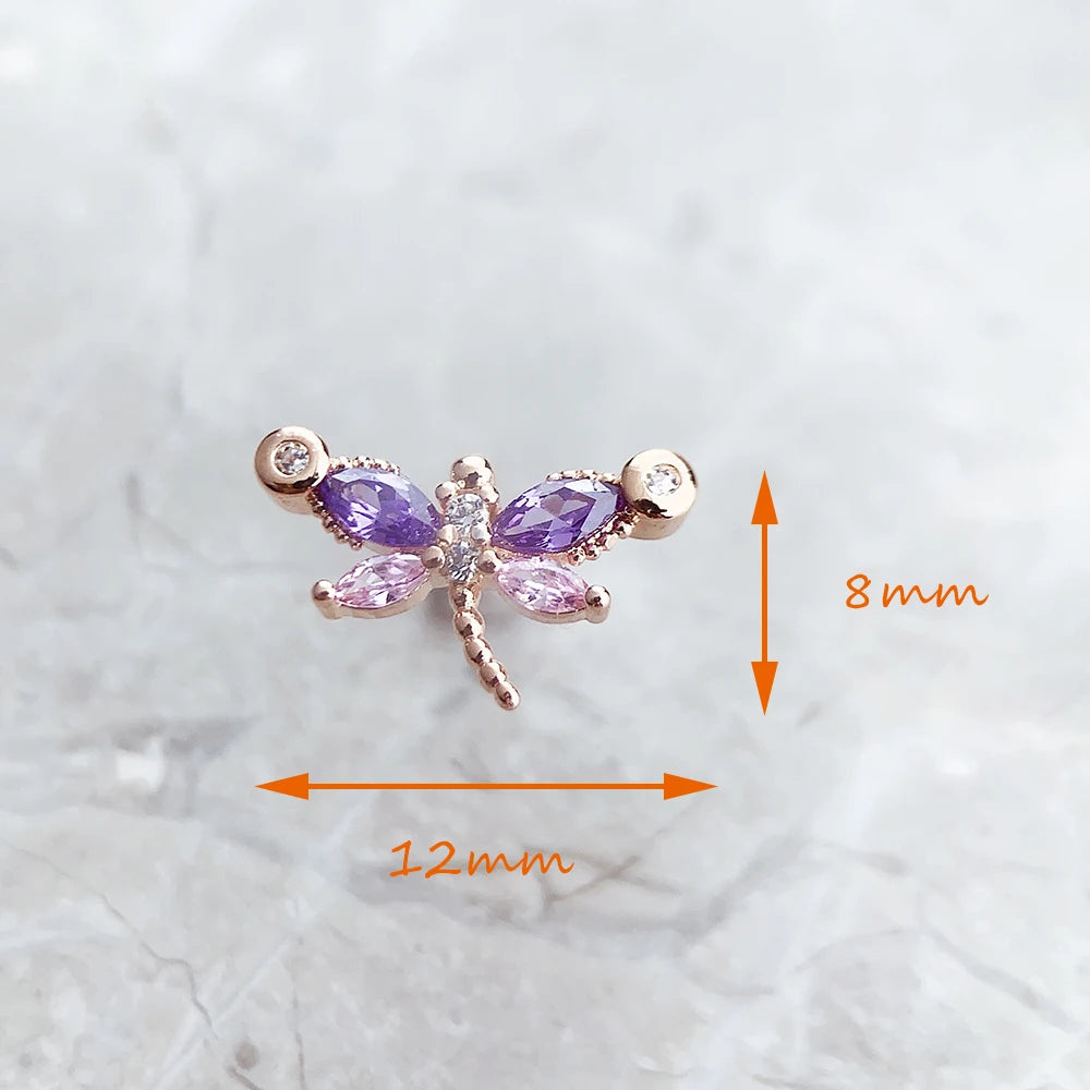 Pastel Dragonfly Sterling Silver Stud Earrings