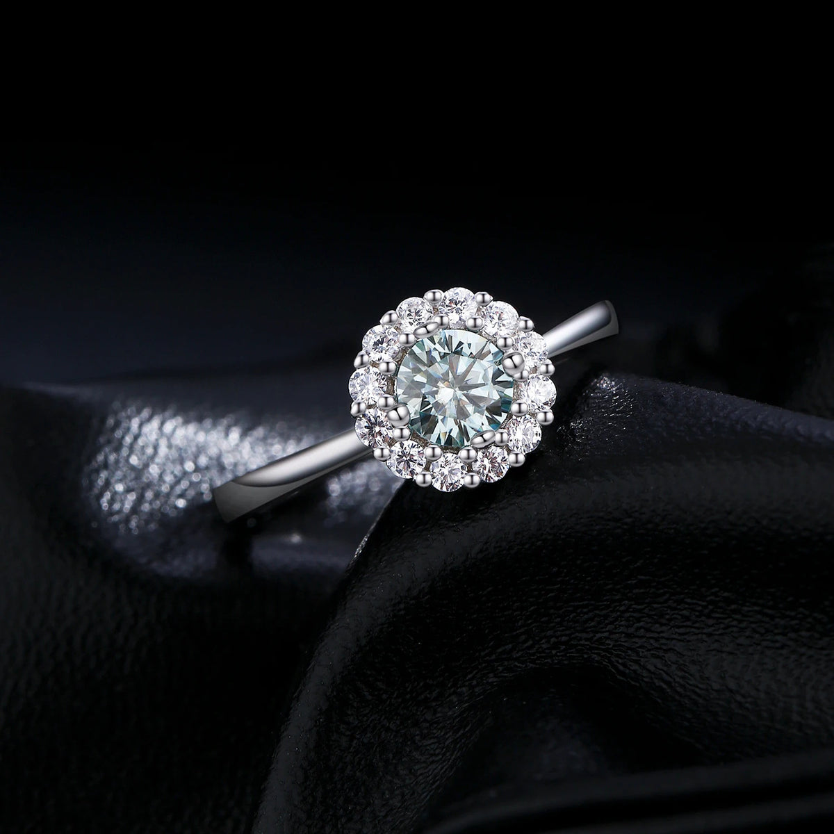 Teal Halo Moissanite Ring