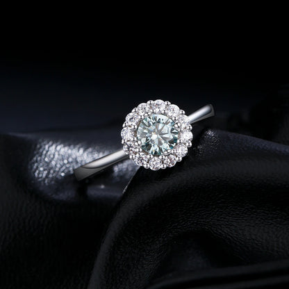 Teal Halo Moissanite Ring