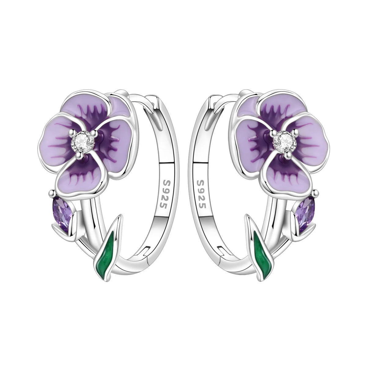 Purple Iris S925 Hoop Earrings