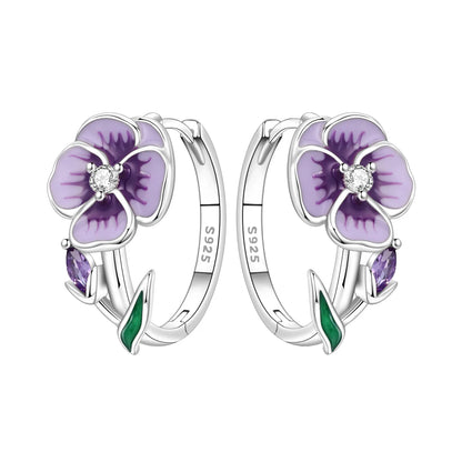 Purple Iris S925 Hoop Earrings