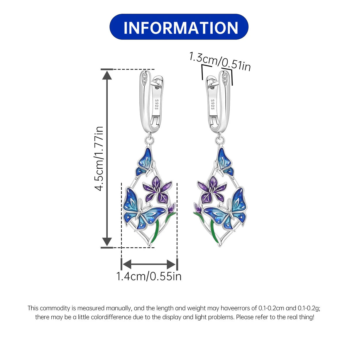 Iris Flower Sterling Silver Drop Earrings