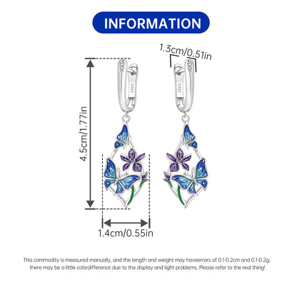 Iris Flower Sterling Silver Drop Earrings