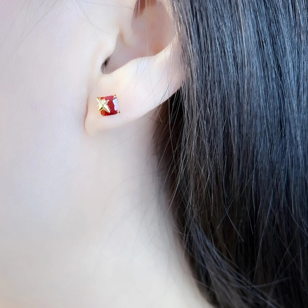 Orange Star Zircon Stud Earrings