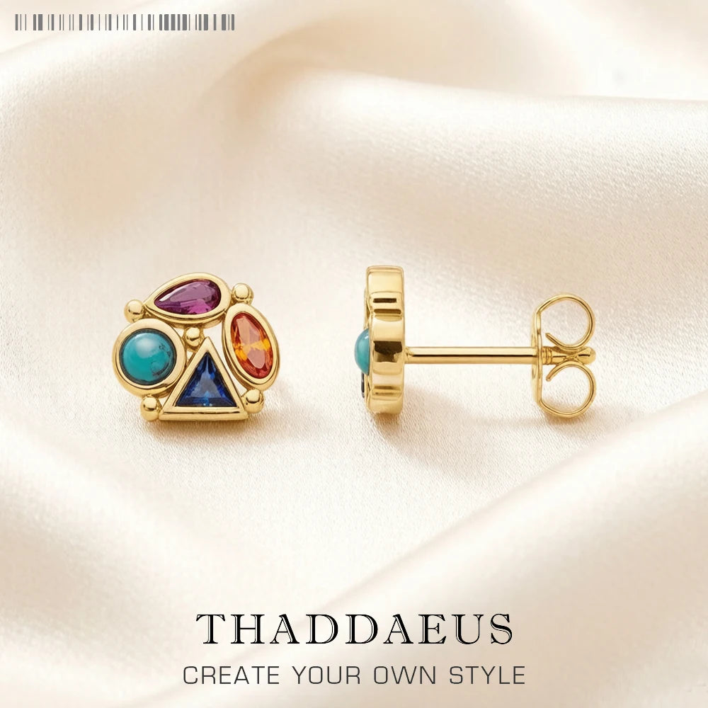 Multicolour Geometric Sterling Silver Stud Earrings