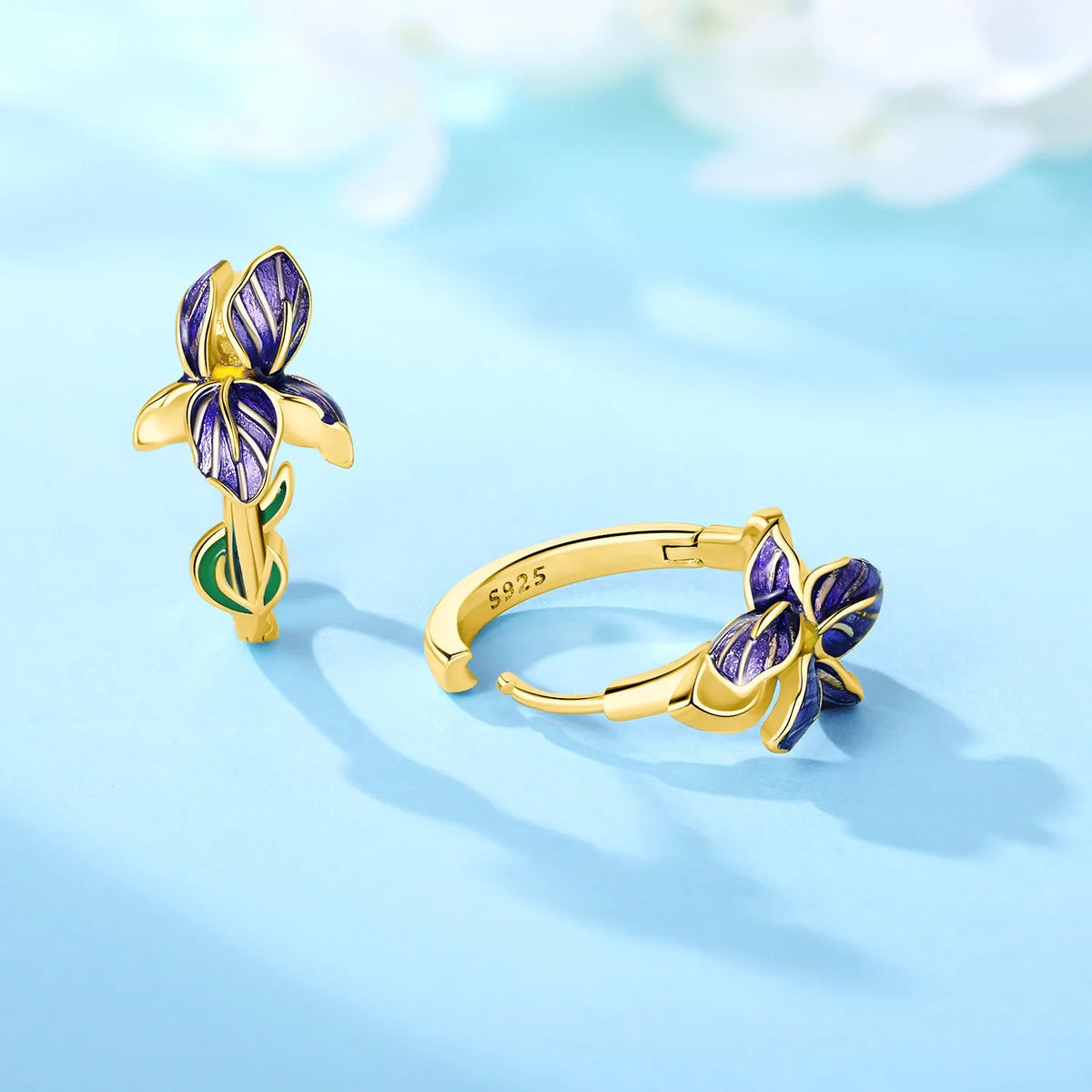 Purple Iris S925 Hoop Earrings
